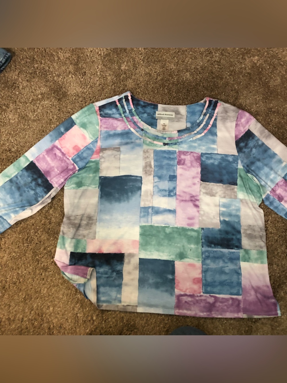 Alfred Dunner Petite Multi-Color Pastel Abstract Top